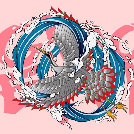 crane illustration design for sukajan is mean japan traditional